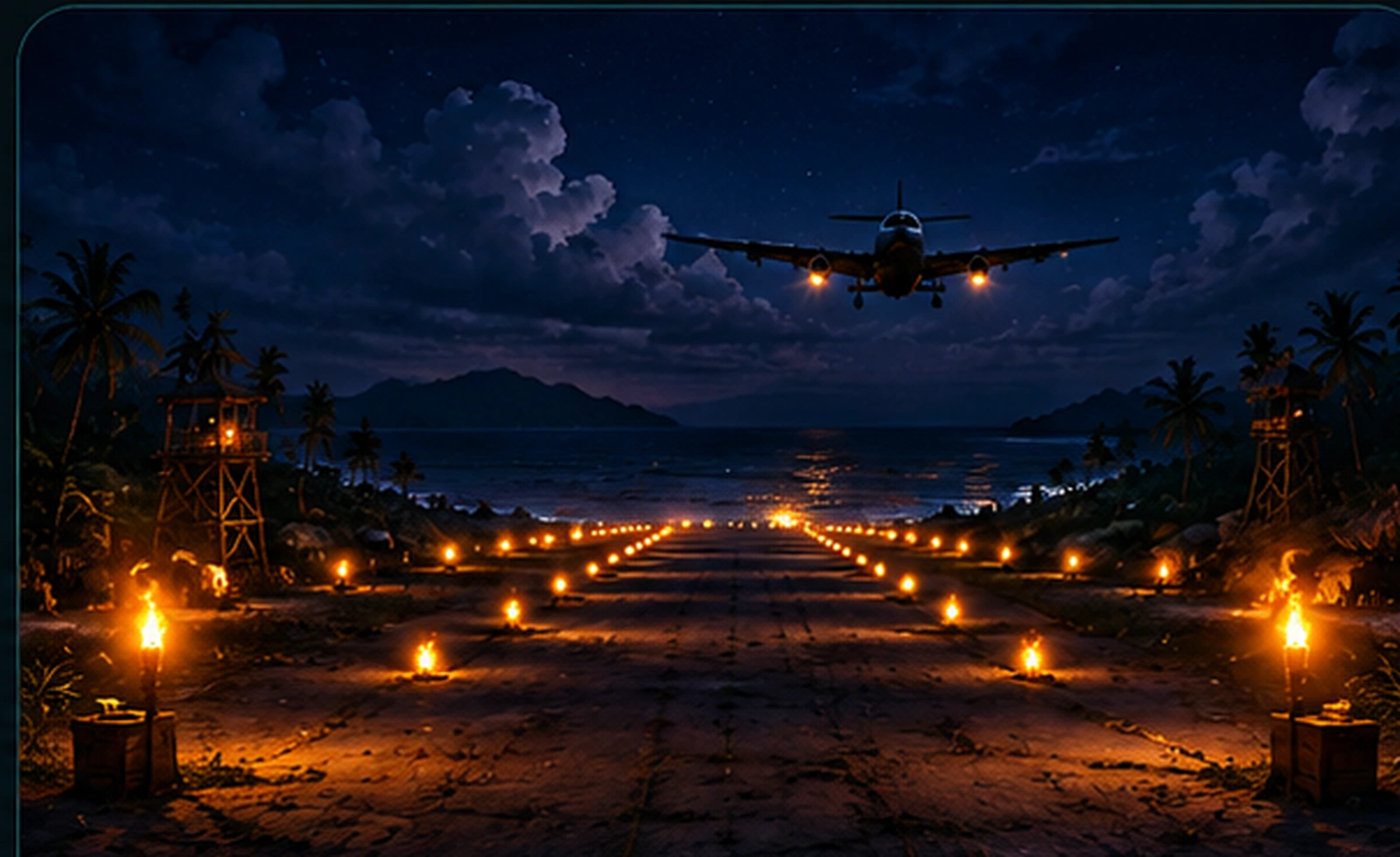 Torch-lit landing grounds